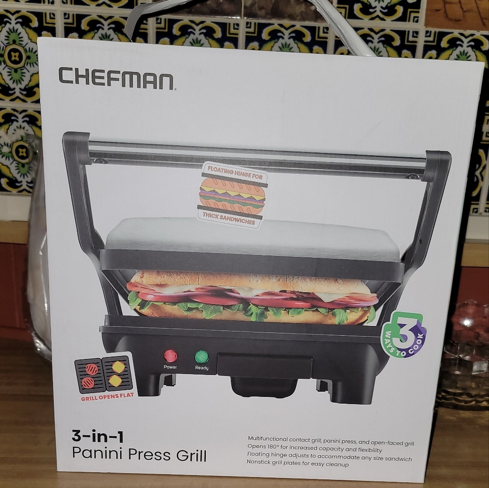 New Chefman Panini 3 in Press and Grill